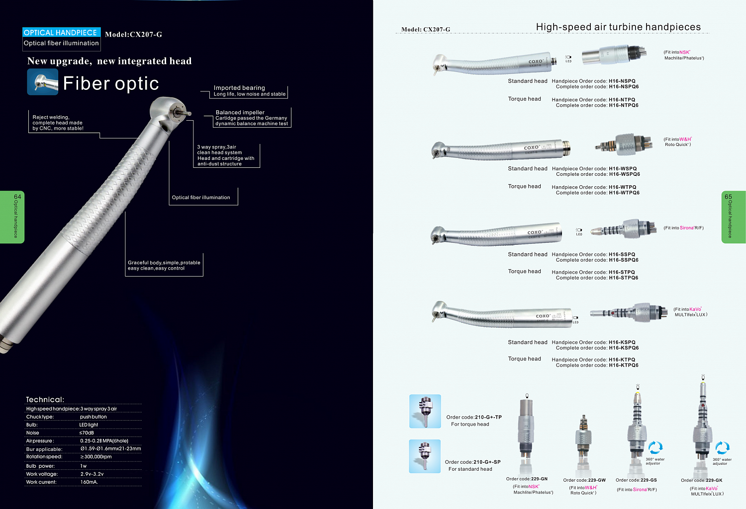 Наконечник турбинный с фиброоптикой CX207-G H16-SSPQ6 (для Sirona)