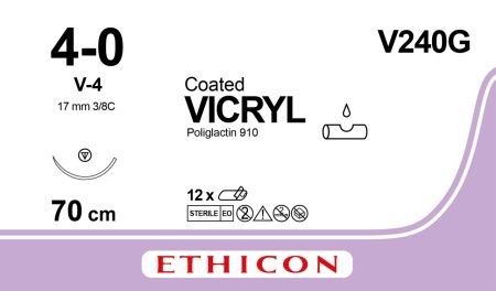 Нить шовная Vicryl V240G 70cm M1.5 USP4-0 S/A V-4,  режущая 17мм 3/8с 1 шт